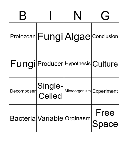 Science BINGO Card