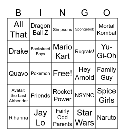 Music Bingo Lite Bingo Card