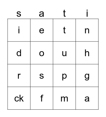 Jolly Phonics Bingo Card