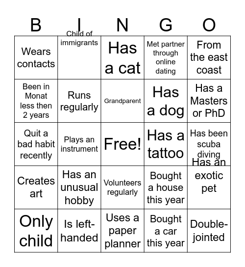 Destin Bingo Card