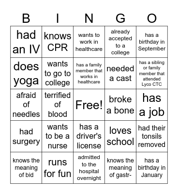 Healthcare Bingo Card