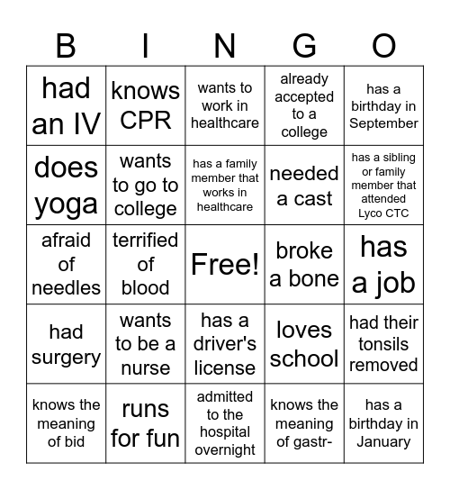 Healthcare Bingo Card