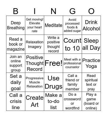 Coping Skills BINGO Card