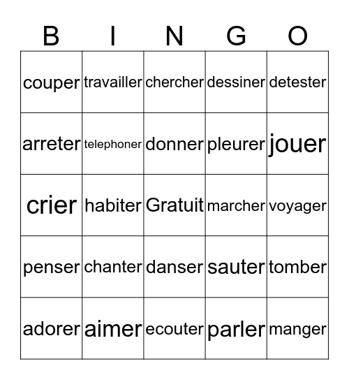 Un. deux, trois, ACTION! Bingo Card