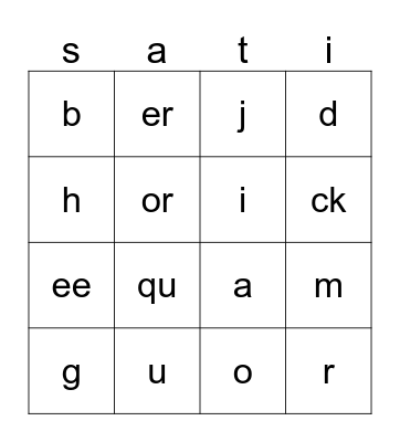 Jolly Phonics Bingo Card