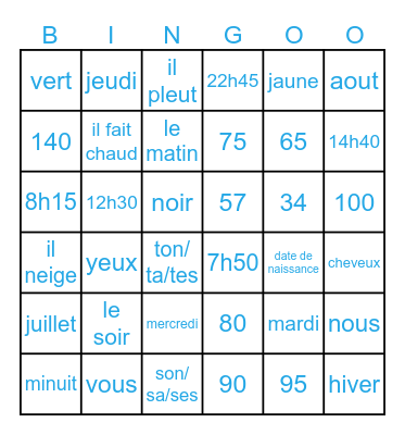 La révision - 9e année Bingo Card