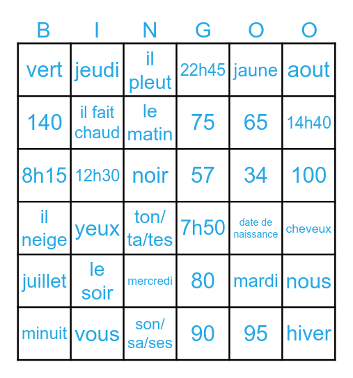 La révision - 9e année Bingo Card