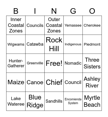SC Native American Tribes Bingo Card