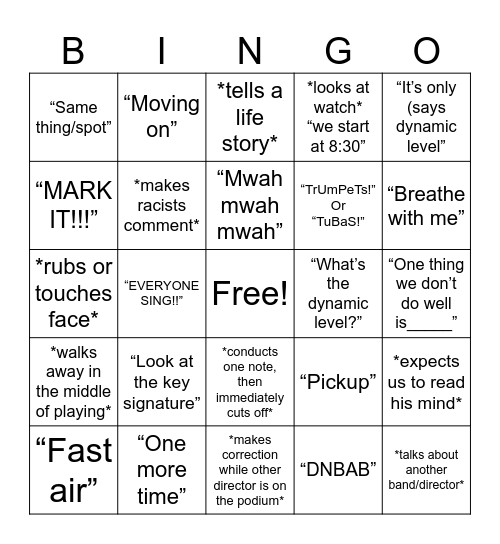 Band Bingo Card
