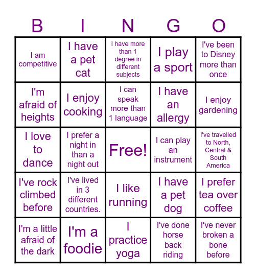 Get to know your coworkers Bingo Card