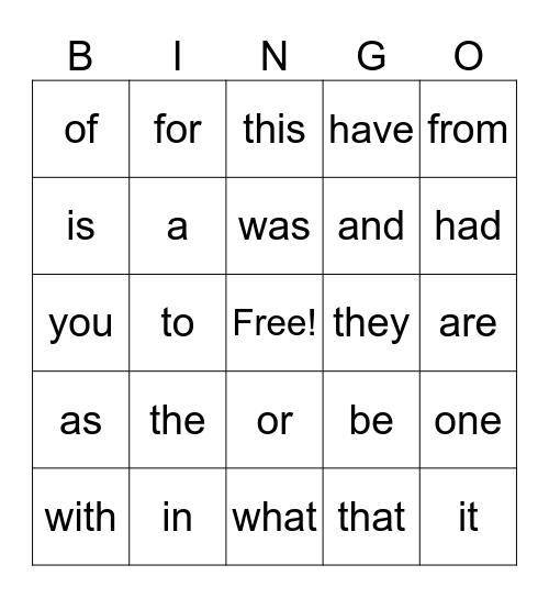 ESL BINGO Card