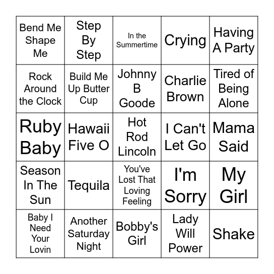 Oldies Bingo Card