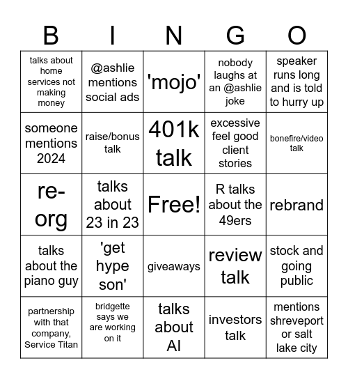 scorpion meeting bingo card Bingo Card