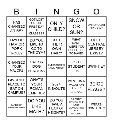 WELCOME BACK MINGLE BINGO Card