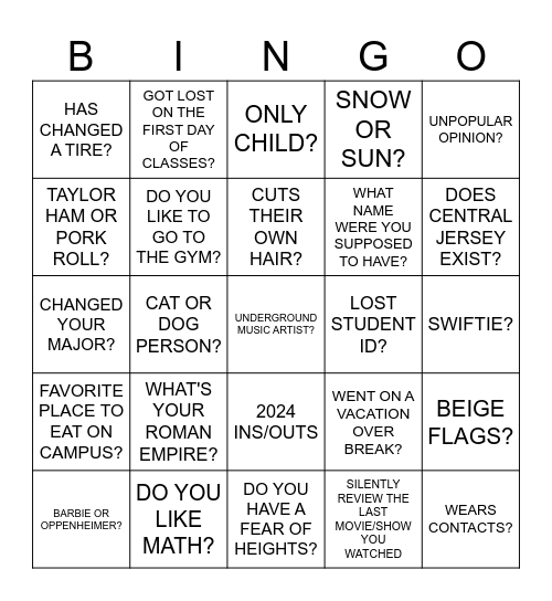 WELCOME BACK MINGLE BINGO Card