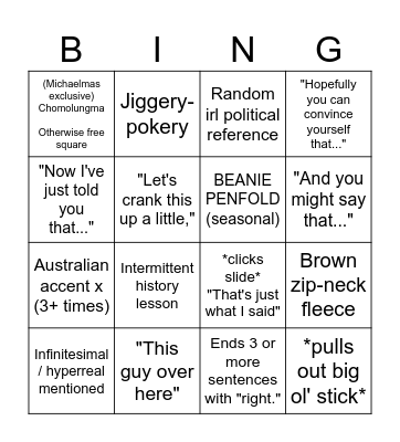 Dr Rob Penfold Bingo Card