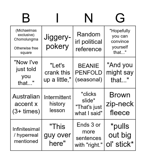 Dr Rob Penfold Bingo Card