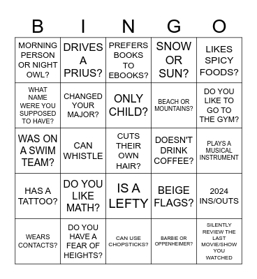 WELCOME BACK MINGLE BINGO Card