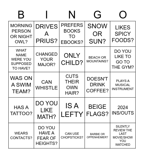 WELCOME BACK MINGLE BINGO Card