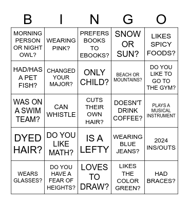 WELCOME BACK MINGLE BINGO Card