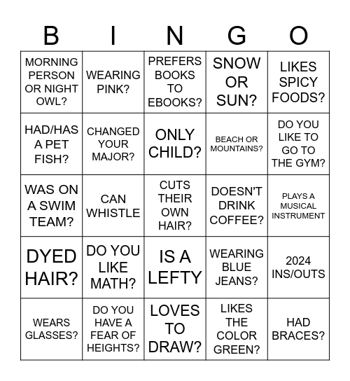 WELCOME BACK MINGLE BINGO Card