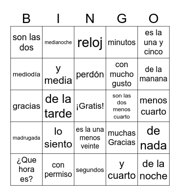 ¿Que hora es? Bingo Card