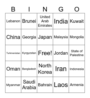 ASIAN COUNTRIES Bingo Card