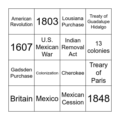 Westward Expansion/Jackson/U.S. Mexican War Bingo Card