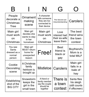 Hallmark Christmas Movie Bingo Card
