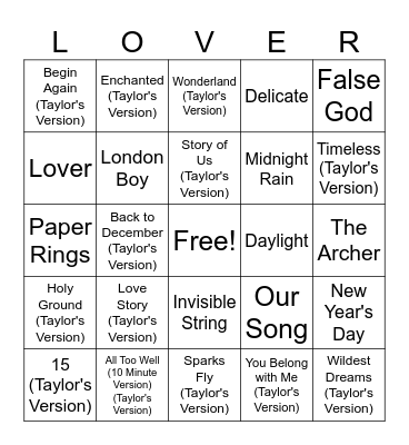 TAYLOR SWIFT VALENTINE'S DAY BINGO Card
