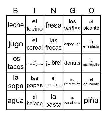 Spanish Food Bingo Card