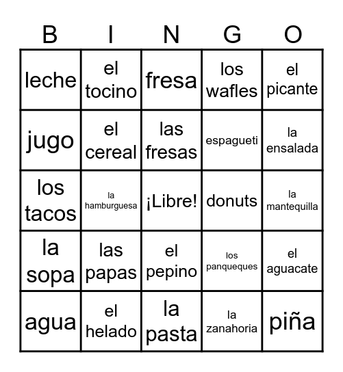 Spanish Food Bingo Card