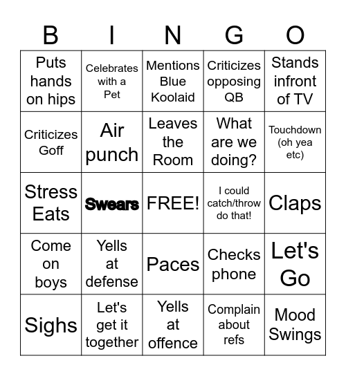 Lions vs my boys Bingo Card