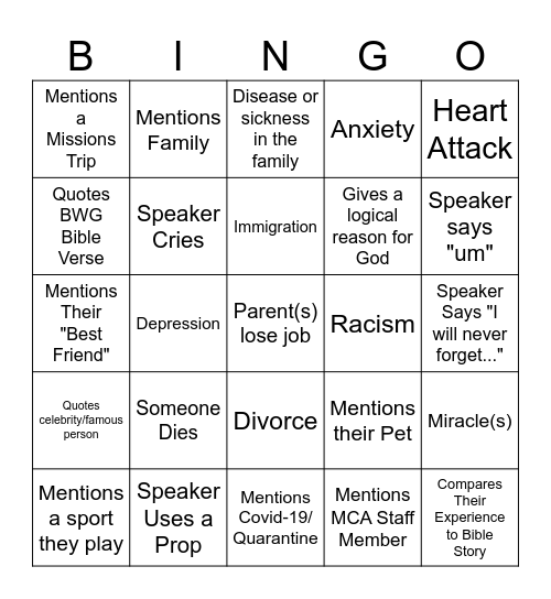 Untitled Bingo Card