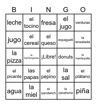 Spanish Food Bingo Card