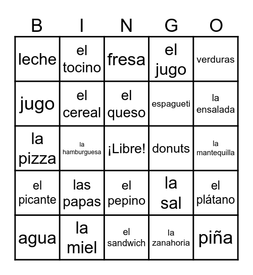 Spanish Food Bingo Card