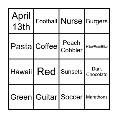 Wedding Bingo Card