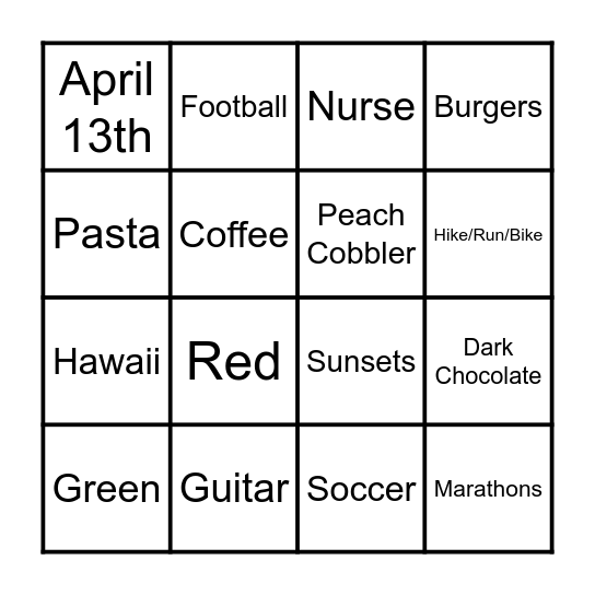 Wedding Bingo Card