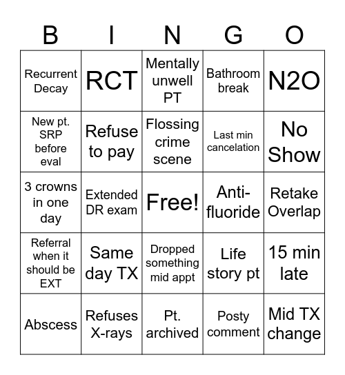Dental BINGO Card