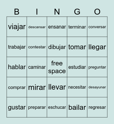 Present tense of AR verbs (words) Bingo Card