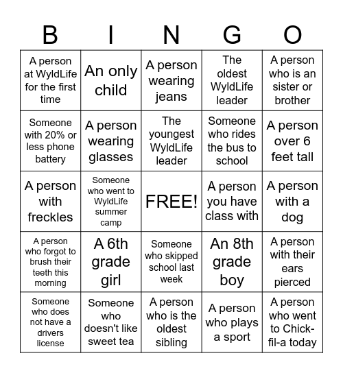 WYLDLIFE BINGO Card