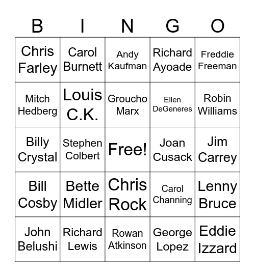 66 - Comedians Bingo Card