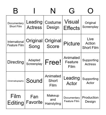 Oscars 2024 Bingo Card