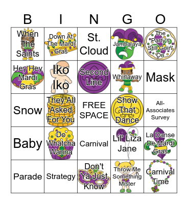 Mardi Gras Music Bingo Card