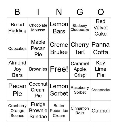 66 - Desserts Bingo Card