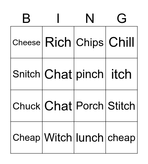 Ch Word Bingo Card