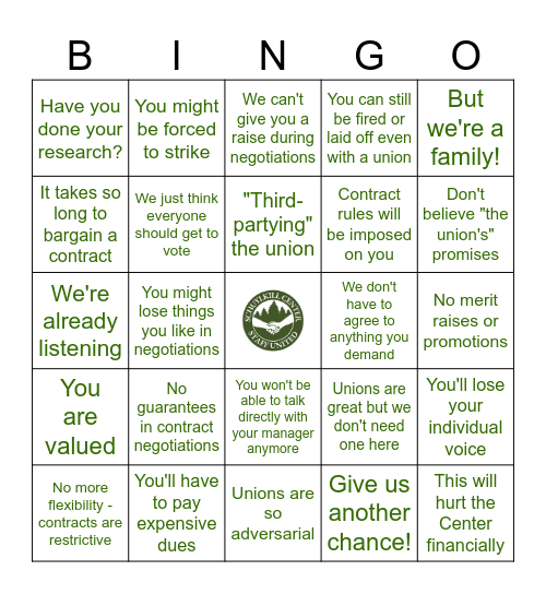 SCSU UNION-BUSTING BINGO Card