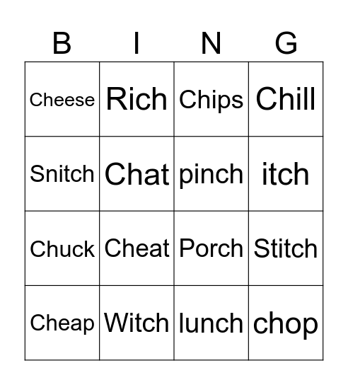 Ch Word Bingo Card