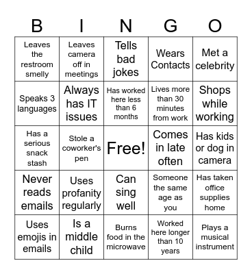 Find the Coworker! Bingo Card