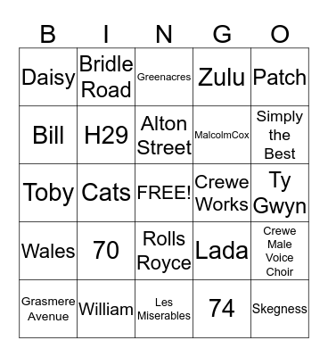 Tom Is 70 Today Bingo Card